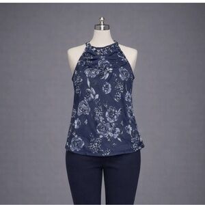 Apt. 9 Blue Floral Sheer Sleeveless Tank Top Women’s Size L Pre-Owned